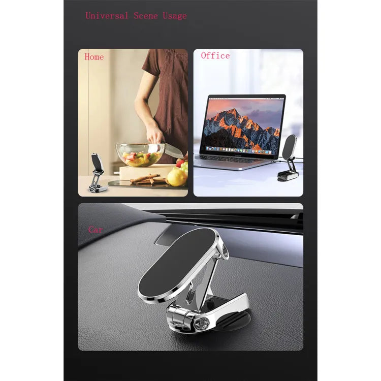 Folding Magnetic Car Phone Mount – 360° Rotating Suction & Adjustable Height Holder for Vent / Dashboard