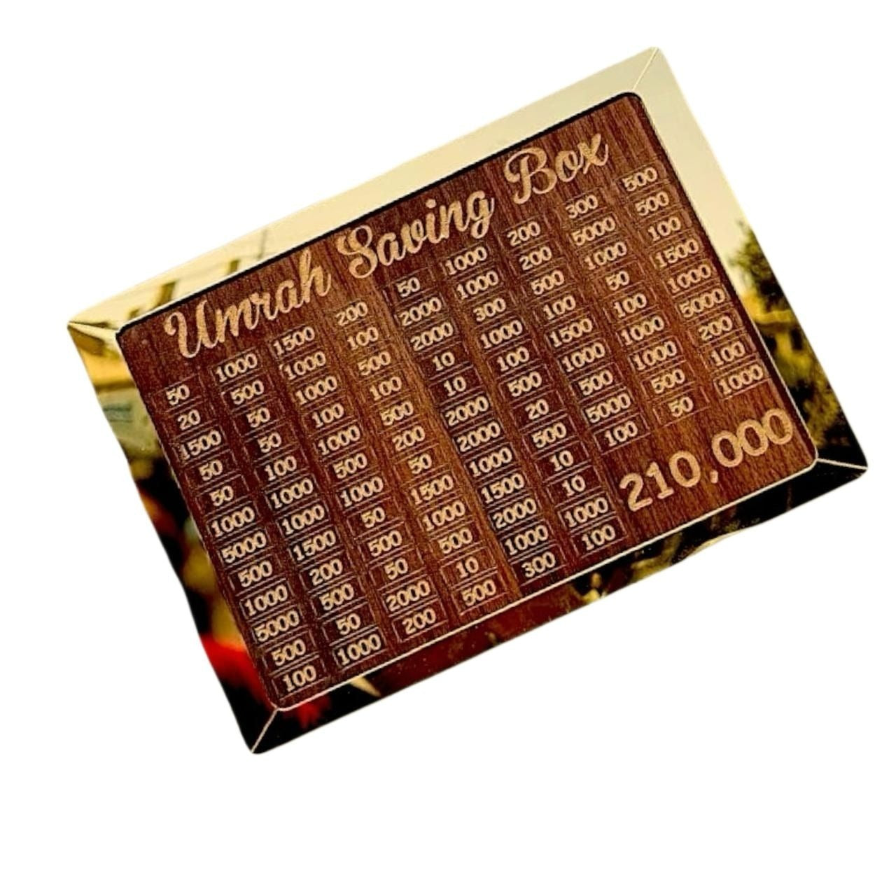 Wooden Umrah Saving Box – Premium 210,000 Goal Money Box / Islamic Charity & Donation Box