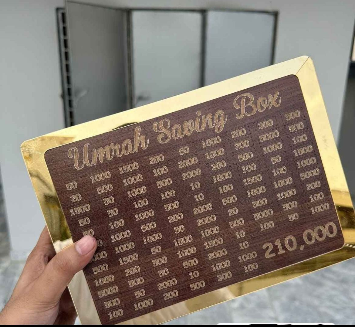 Wooden Umrah Saving Box – Premium 210,000 Goal Money Box / Islamic Charity & Donation Box