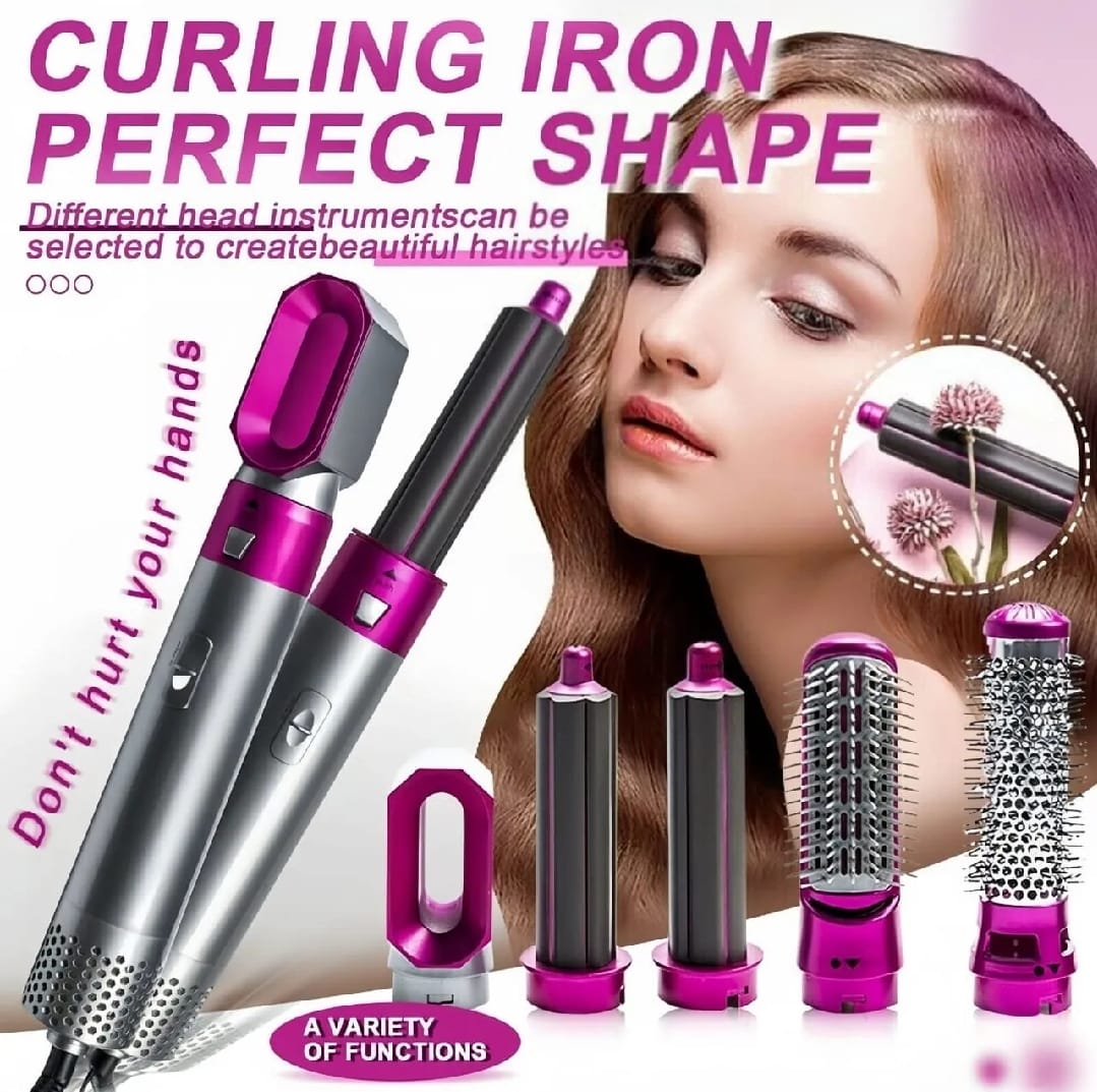 High Quality 5 In 1 Hair Styler Brush | Hair Straightener, Curler, Blow Dryer & Volumizer