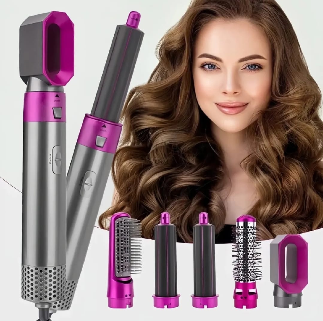 High Quality 5 In 1 Hair Styler Brush | Hair Straightener, Curler, Blow Dryer & Volumizer