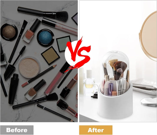 360° Rotating Makeup Brush Organizer | Elegant Makeup Brush Holder with Clear Dome Cover