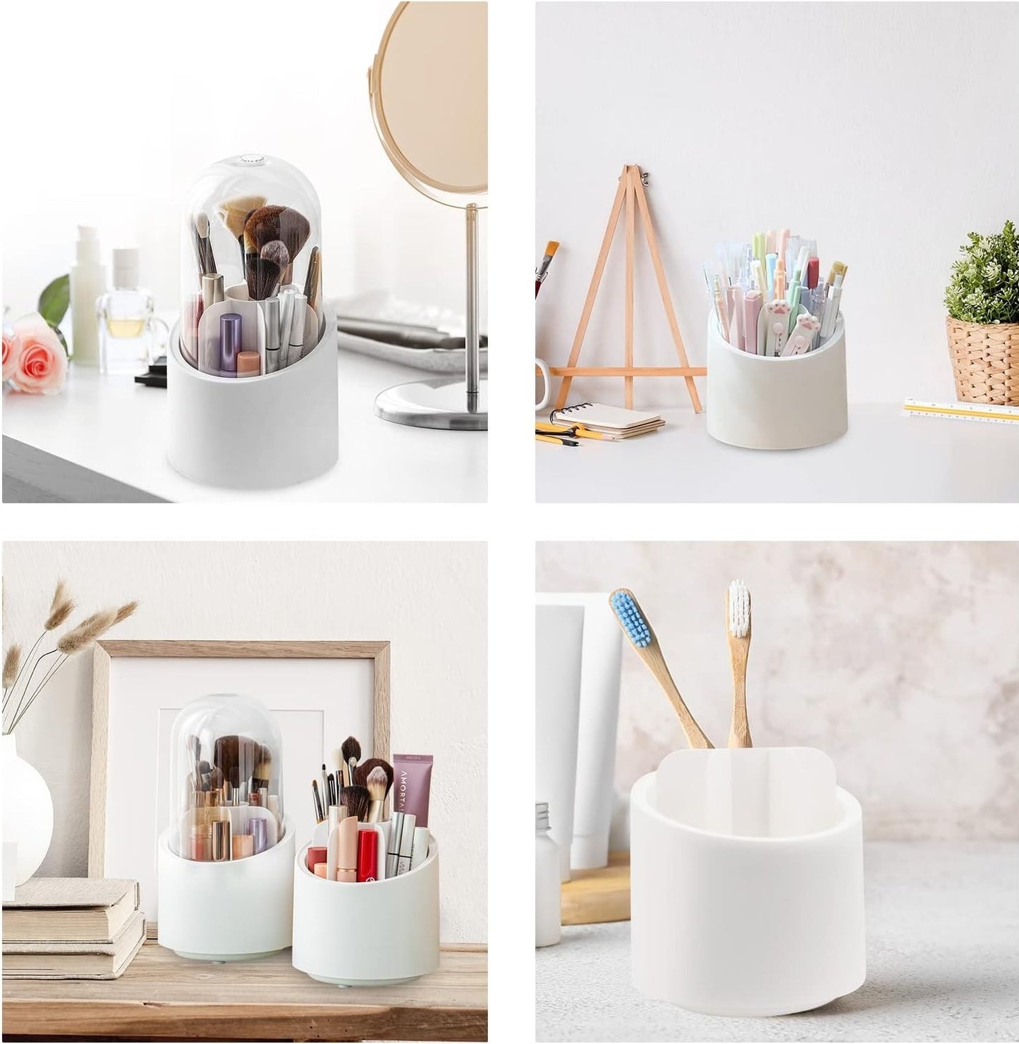 360° Rotating Makeup Brush Organizer | Elegant Makeup Brush Holder with Clear Dome Cover