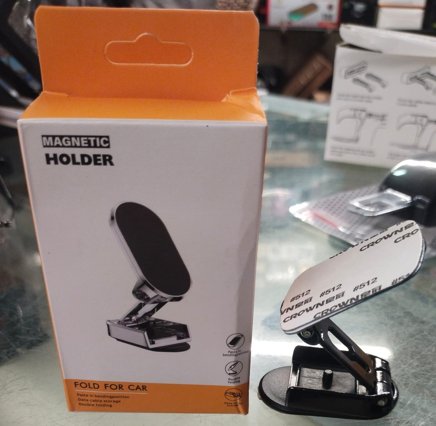 Folding Magnetic Car Phone Mount – 360° Rotating Suction & Adjustable Height Holder for Vent / Dashboard