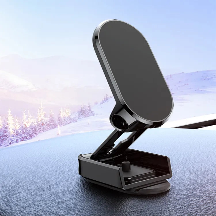 Folding Magnetic Car Phone Mount – 360° Rotating Suction & Adjustable Height Holder for Vent / Dashboard