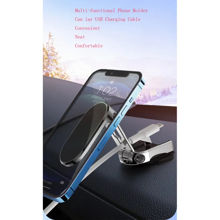 Folding Magnetic Car Phone Mount – 360° Rotating Suction & Adjustable Height Holder for Vent / Dashboard