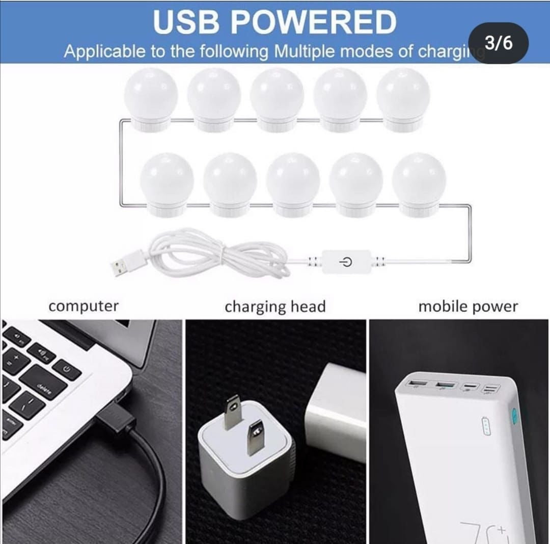 Vanity Light LED Bulbs for Makeup Mirror Stand 10 Bulbs with 3 Light Modes