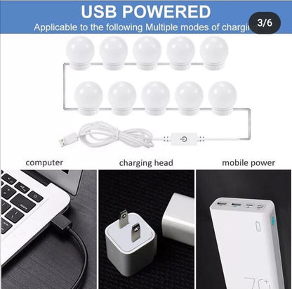 Vanity Light LED Bulbs for Makeup Mirror Stand 10 Bulbs with 3 Light Modes