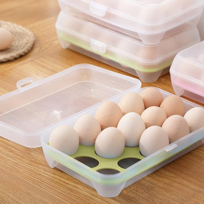 15-Grid Egg Storage Container – BPA-Free Plastic Refrigerator Organizer with Lockable Lid