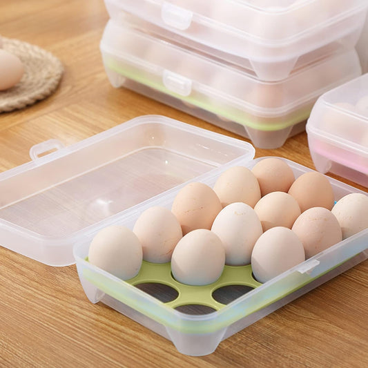 15-Grid Egg Storage Container – BPA-Free Plastic Refrigerator Organizer with Lockable Lid