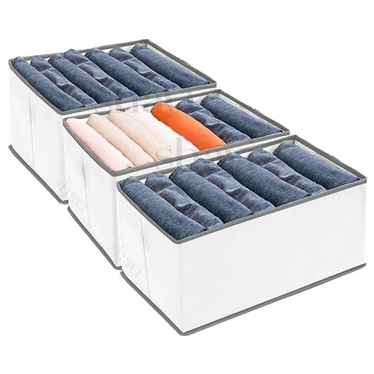 7 Grid Non-Woven Clothes Organizer for Wardrobe – Foldable Storage Box, Milky White, 75 GSM (18x9x9 in)