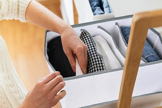7 Grid Non-Woven Clothes Organizer for Wardrobe – Foldable Storage Box, Milky White, 75 GSM (18x9x9 in)