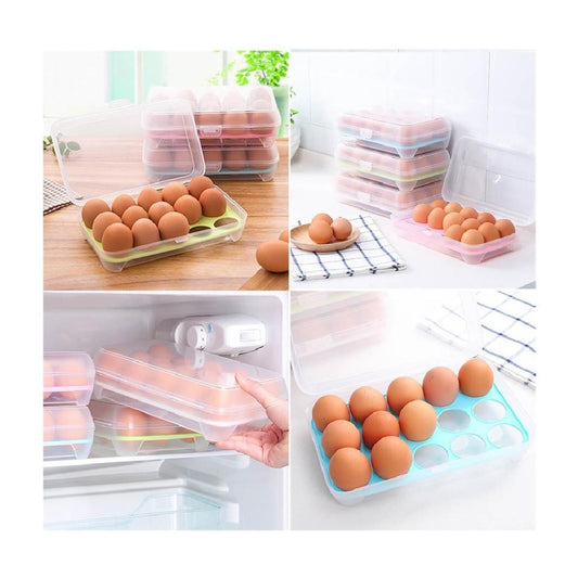 15-Grid Egg Storage Container – BPA-Free Plastic Refrigerator Organizer with Lockable Lid