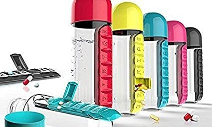2-in-1 Medicine Organizer with Water Bottle – 7 Days Pill Box