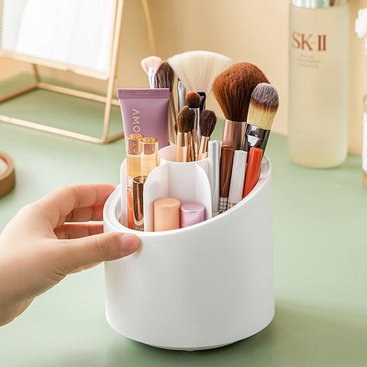 360° Rotating Makeup Brush Organizer | Elegant Makeup Brush Holder with Clear Dome Cover