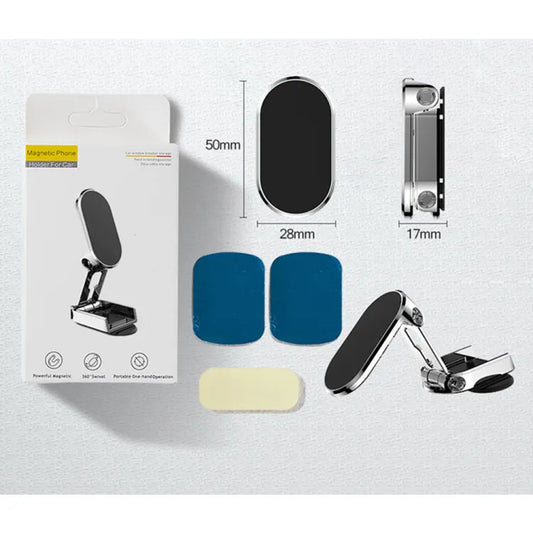Folding Magnetic Car Phone Mount – 360° Rotating Suction & Adjustable Height Holder for Vent / Dashboard
